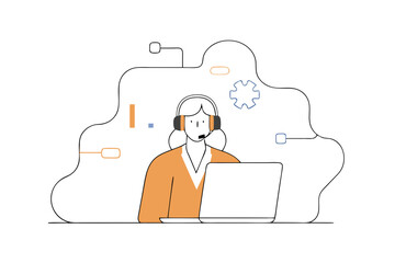 Customer service woman in headset call center support vector illustration