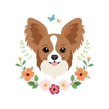 Realistic cute portrait of small fluffy dog with expressive ears charming look