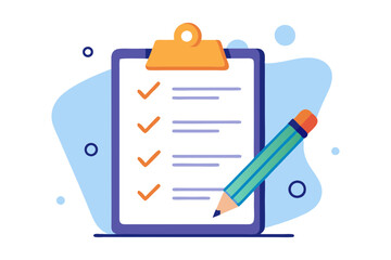Huge clipboard with checklist pencil flat vector productivity illustration