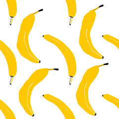Hand drawn banana seamless pattern vector illustration in a simple, artistic style. Cute tropical fruit drawing suitable for food design