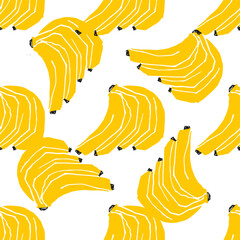 Hand drawn banana seamless pattern vector illustration in a simple, artistic style. Cute tropical fruit drawing suitable for food design