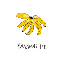 Hand drawn banana vector illustration in a simple, artistic style. Cute tropical fruit drawing suitable for food design, healthy lifestyle concepts, packaging, stickers, posters, children&rsquo;s projects, 