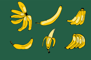 Hand drawn banana vector illustration in a simple, artistic style. Cute tropical fruit drawing suitable for food design, healthy lifestyle concepts, packaging, stickers, posters, children&rsquo;s projects, 