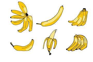 Hand drawn banana vector illustration in a simple, artistic style. Cute tropical fruit drawing suitable for food design, healthy lifestyle concepts, packaging, stickers, posters, children&rsquo;s projects, 