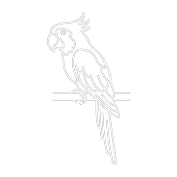 Line art illustration of a perched parrot on a branch, minimalist graphic design