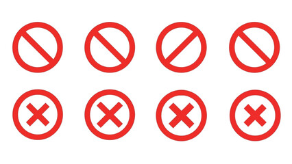 Red Prohibition and Cross Symbols Icons.