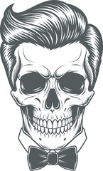 Skull with Hair and Bow Tie silhouette, vector file