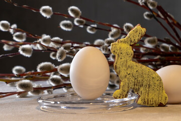 Traditional Easter dessert with bunny and willow © MARINA