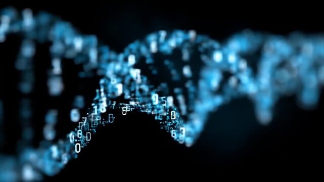 Digital dna helix structure depicted against dark background