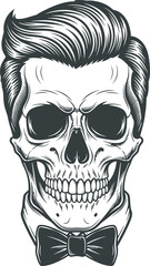 Fototapeta premium Skull with Hair and Bow Tie silhouette, vector file
