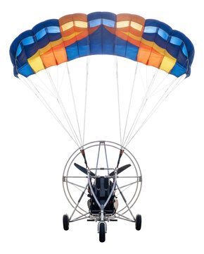 Ultralight powered parachute featuring a tubular frame and canopy.