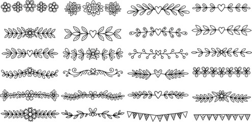 Obraz premium Collection of various elegant floral borders and decorative lines with hearts and leaves
