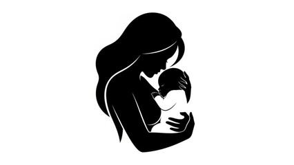 Black silhouette of a mother holding her baby close to her chest in a loving embrace