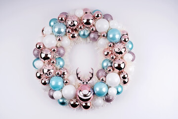 Colorful Christmas wreath on white background Christmas concept