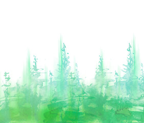 Watercolor autumn forest, silhouette of trees, bushes., Field. Country view.
Postcard, logo, card. A drawing with a reflection of a tree in the water and a glow, blurred. A trendy trend