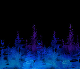 Watercolor autumn forest, silhouette of trees, bushes., Field. Country view.
Postcard, logo, card. A drawing with a reflection of a tree in the water and a glow, blurred. A trendy trend