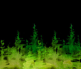 Watercolor autumn forest, silhouette of trees, bushes., Field. Country view.
Postcard, logo, card. A drawing with a reflection of a tree in the water and a glow, blurred. A trendy trend