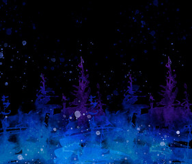 Watercolor autumn forest, silhouette of trees, bushes., Field. Country view.
Postcard, logo, card. A drawing with a reflection of a tree in the water and a glow, blurred. A trendy trend