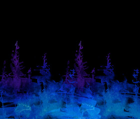 Watercolor autumn forest, silhouette of trees, bushes., Field. Country view.
Postcard, logo, card. A drawing with a reflection of a tree in the water and a glow, blurred. A trendy trend