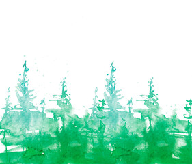 Watercolor autumn forest, silhouette of trees, bushes., Field. Country view.
Postcard, logo, card. A drawing with a reflection of a tree in the water and a glow, blurred. A trendy trend