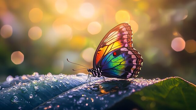 Colorful butterfly resting on leaf high resolution picture