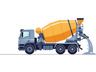 Fototapeta premium Concrete mixer truck pouring liquid cement on white background.
