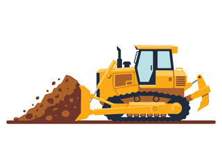 Yellow bulldozer pushing a large pile of dirt and soil. © Gerry