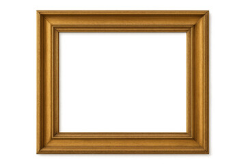 Golden ornate picture frame with a classic wooden texture, empty rectangular border, including transparent background for easy use