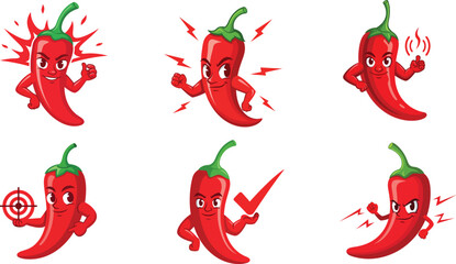 chili mascot character collection flat food vector