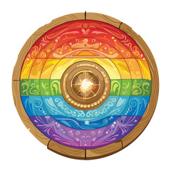 colorful horizontal rainbow stripes magic emblem on a wooden disc for lgbt pride fantasy game icons