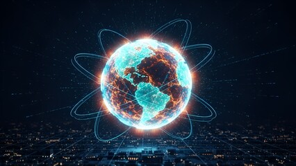 Global Digital Network Connecting Future Cities with Advanced Technology and Data Streams, Illustrating Worldwide Communication and Innovation