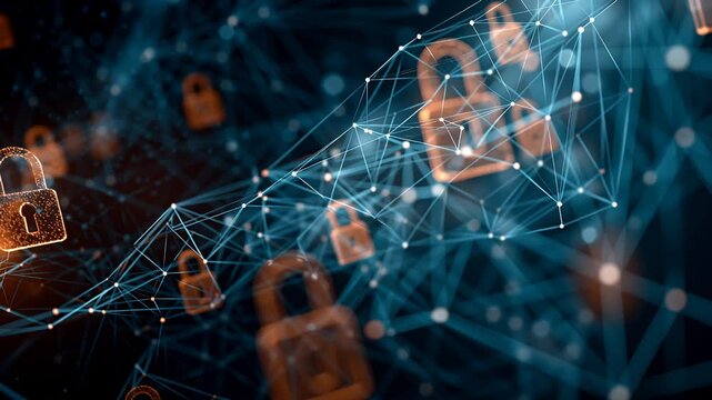 Digitale Kette mit Schloss als Symbol f&uuml;r Sicherheit, Datenschutz und Technologie