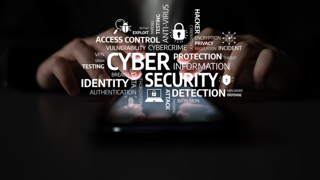 Emphasizing the significance of cyber security, this image illustrates key terms associated with digital protection strategies, emphasizing risks, defenses, and essential practices. Tessel