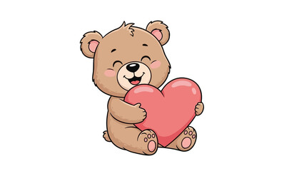 Obraz premium Joyful Cartoon Bear Holding a Pink Heart with a Bright Smile on Isolated White Background