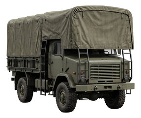Obraz premium Robust military medevac vehicle featuring a canvas cover and side ladders.