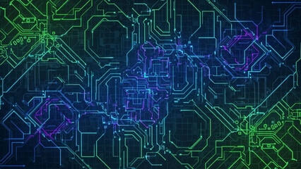 AIzaSyBIoNEMxfjvG6ihdwKfAeHDb5xZGyZi2eU Abstract digital circuit board pattern glowing neon lines on a dark background representing technology and data f