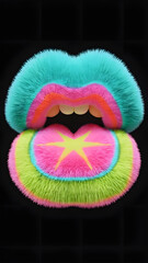 Surreal vibrant lips with colorful textures
