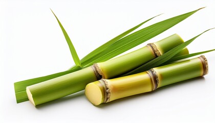 Obraz premium Fresh Sugarcane Stalks And Leaves Isolated On White Background For Natural And Organic Products