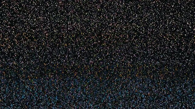 Seamless loop of a flickering analog television static noise texture. The dense black and white dot pattern creates a retro no-signal effect for glitch art backgrounds.