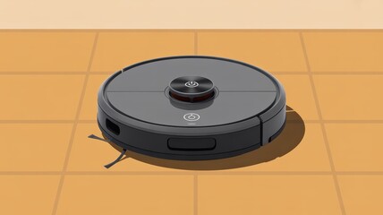 Obraz premium Sleek Robot Vacuum Cleaner on Yellow Tiled Floor