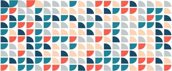 Bright curve seamless pattern. Abstract geometric mid century background. Colorful Swiss modernist or postmodernist style wallpaper. Vector modular repeating overlay. Colorful mural backdrop. vector