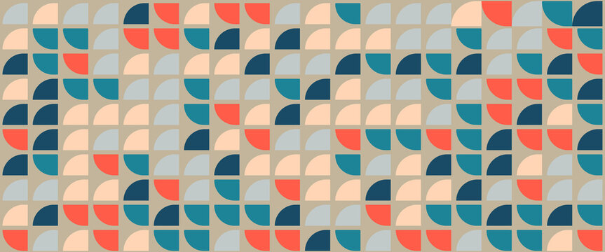 Bright curve seamless pattern. Abstract geometric mid century background. Colorful Swiss modernist or postmodernist style wallpaper. Vector modular repeating overlay. Colorful mural backdrop. vector