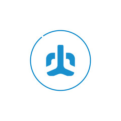 Obraz premium Blue stylized abstract shape within circle on gray checkered background