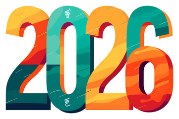 Stylized “2026” digits with colorful gradients and geometric patterns on transparent background.