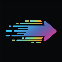 Fast-moving arrow with speed lines, energetic colorful vector style, flat modern design, sharp edges, isolated on white background.