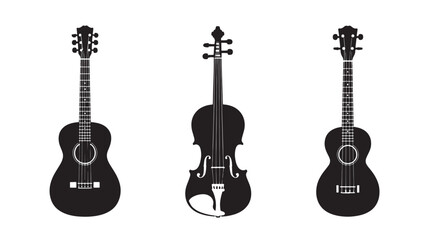 Naklejka premium Guitars and Violin Silhouettes in Simple Flat Design on White Background for Music Illustration