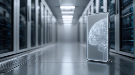 futuristic ai technology concept with smartphone in data center environment