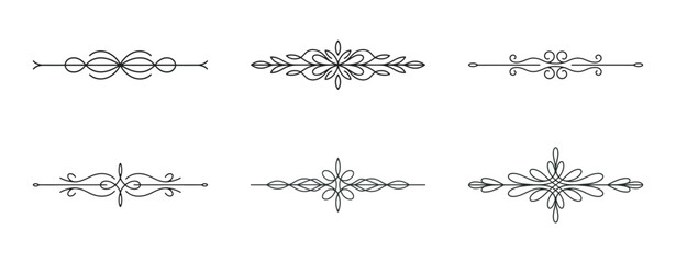 Obraz premium Collection of six ornate line dividers with decorative elements