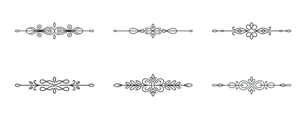 Obraz premium Collection of six elegant black decorative line dividers and ornaments