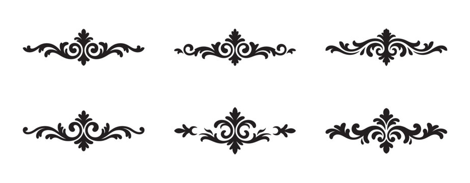 Collection of six elegant black ornamental borders on a white background